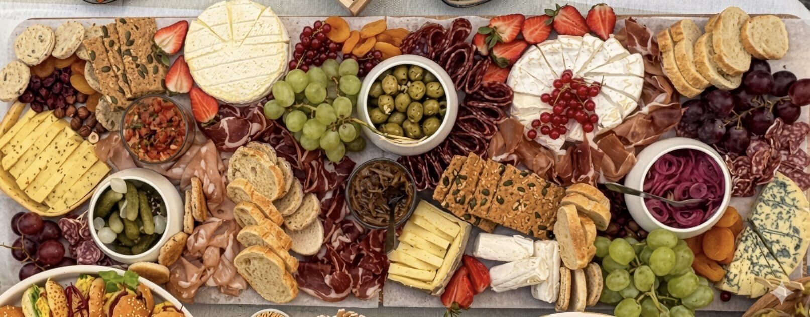 Longue grazing table de charcuterie et fromages